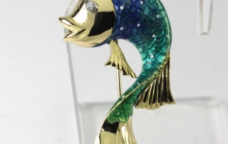 Diamond fish brooch pin