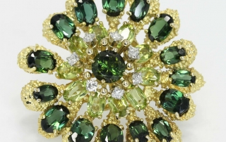 Vintage Le Triomphe GVS diamond tourmaline peridot flower brooch